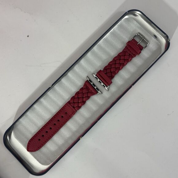 Brighton Sutton Apple Watch Band Braided Red Leather NEW w/Floral Tin Fits 38mm+ - Picture 9 of 16